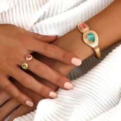 New Adjustable Sun Bangle Bracelet - Turquoise and Pink Joncs