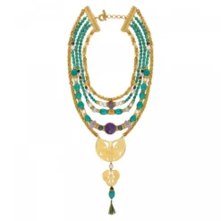Clearance Adjustable Tiki bib necklace - turquoise Plastrons|Colliers XXL