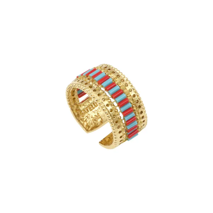 Clearance Alicudi adjustable medium ring - turquoise and coral Bagues Ajustables