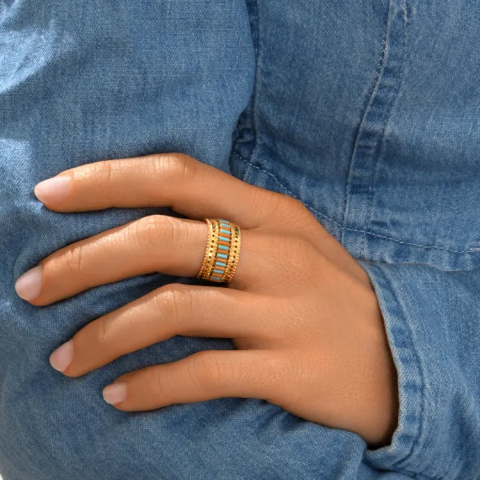 Clearance Alicudi adjustable medium ring - turquoise and coral Bagues Ajustables