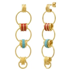 New Alicudi long stud earrings for pierced ears - turquoise and coral Percées / Tiges