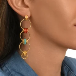 New Alicudi long stud earrings for pierced ears - turquoise and coral Percées / Tiges