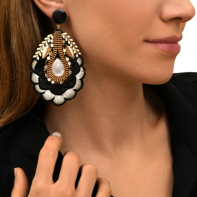 Outlet Alizia clip-on earrings - black and white Clips