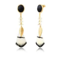 Alizia pierced stud earrings in gold-tone metal - black and white Percées / Tiges