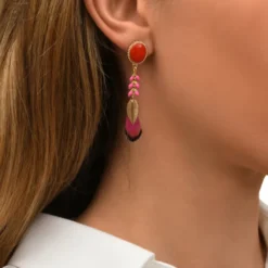 New Alizia pierced stud earrings in gold-tone metal - fuchsia pink Percées / Tiges