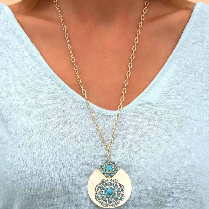 Online Angelique long necklace - turquoise Sautoirs & Colliers Longs