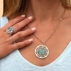 Angelique pendant chain necklace - turquoise Pendentifs Et Médailles