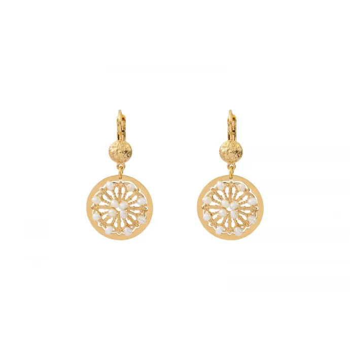 Angelique round sleeper earrings - white Dormeuses
