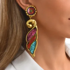 Outlet Angèle long clip-on earrings - orange and purple Clips|Boucles D'oreilles XXL