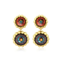 Clearance Angèle round clip-on earrings - orange and purple Clips|Boucles D'oreilles XXL
