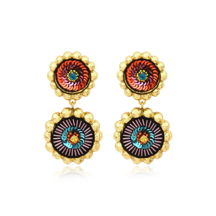 Clearance Angèle round clip-on earrings - orange and purple Clips|Boucles D'oreilles XXL