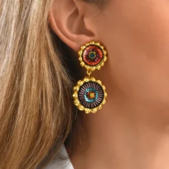 Clearance Angèle round clip-on earrings - orange and purple Clips|Boucles D'oreilles XXL