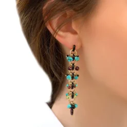 Best Annella long stud earrings for pierced ears - red and turquoise Percées / Tiges