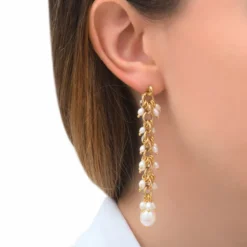 Outlet Annella pierced post drop earrings - white pearl Longues / Pendantes|Percées / Tiges