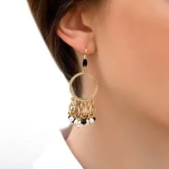 Discount Annella sleeper earrings - black and white Dormeuses