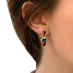Outlet Annella thin stud earrings for pierced ears - red and turquoise Percées / Tiges