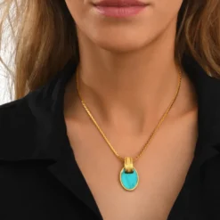 Discount Ashanti braided chain pendant necklace – turquoise and green Sautoirs & Colliers Longs|Pendentifs Et Médailles