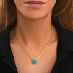 Hot Ashanti flat chain pendant necklace – turquoise and green Sautoirs & Colliers Longs|Pendentifs Et Médailles