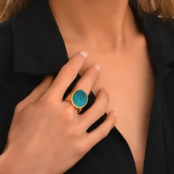 Sale Ashanti oval adjustable ring – turquoise and green Bagues Ajustables
