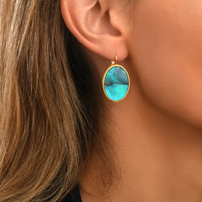 Hot Ashanti oval sleeper earrings – turquoise and green Dormeuses