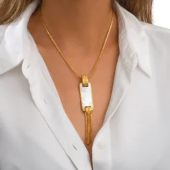 Ashanti rectangular mother-of-pearl pendant necklace – white Sautoirs & Colliers Longs|Pendentifs Et Médailles