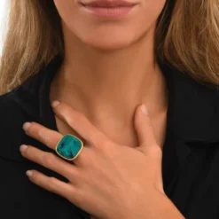 Outlet Ashanti Square Adjustable Ring – Turquoise and Green Bagues Ajustables