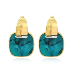 Ashanti square pierced stud earrings – turquoise and green Percées / Tiges