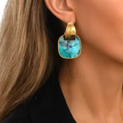 Ashanti square pierced stud earrings – turquoise and green Percées / Tiges