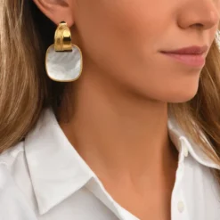 Discount Ashanti square pierced stud earrings – white Percées / Tiges