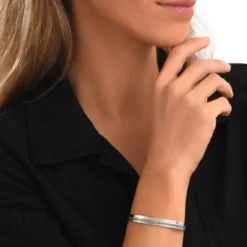 Clearance Ashanti Wide Adjustable Bangle Bracelet – Silver Joncs