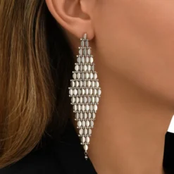 Online Babylon XXL long pierced stud earrings - silver Percées / Tiges