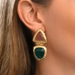 Byzance clip-on earrings – pale pink and green Clips
