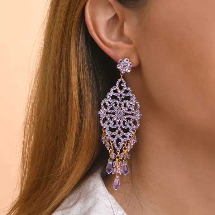 Hot Chiara long stud earrings for pierced ears - violet Percées / Tiges