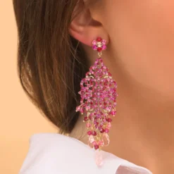 Discount Chiara pierced drop stud earrings - fuchsia pink Percées / Tiges|Longues / Pendantes