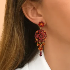 Outlet Chiara pierced stud earrings - red and orange Percées / Tiges