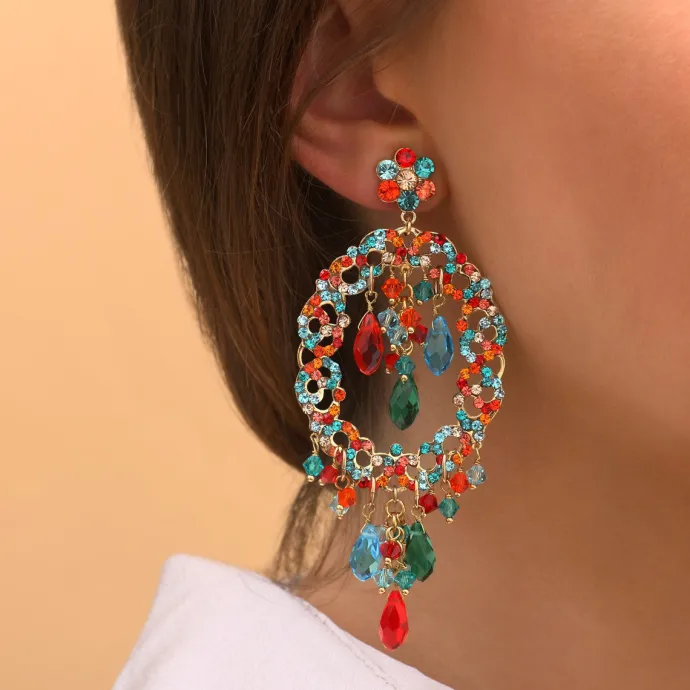Sale Chiara pierced stud earrings - red and turquoise Percées / Tiges