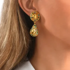 Discount Gloria clip-on drop earrings - green Clips|Boucles D'oreilles XXL