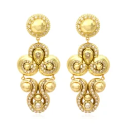 Sale Gloria clip-on earrings in gold metallic resin and crystals - gold Clips|Boucles D'oreilles XXL