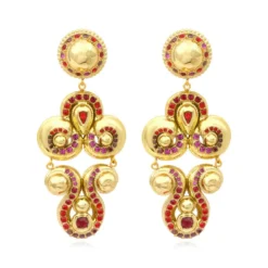 New Gloria clip-on earrings in gold metallic resin and crystals - red Clips|Boucles D'oreilles XXL