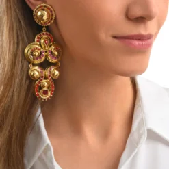 New Gloria clip-on earrings in gold metallic resin and crystals - red Clips|Boucles D'oreilles XXL
