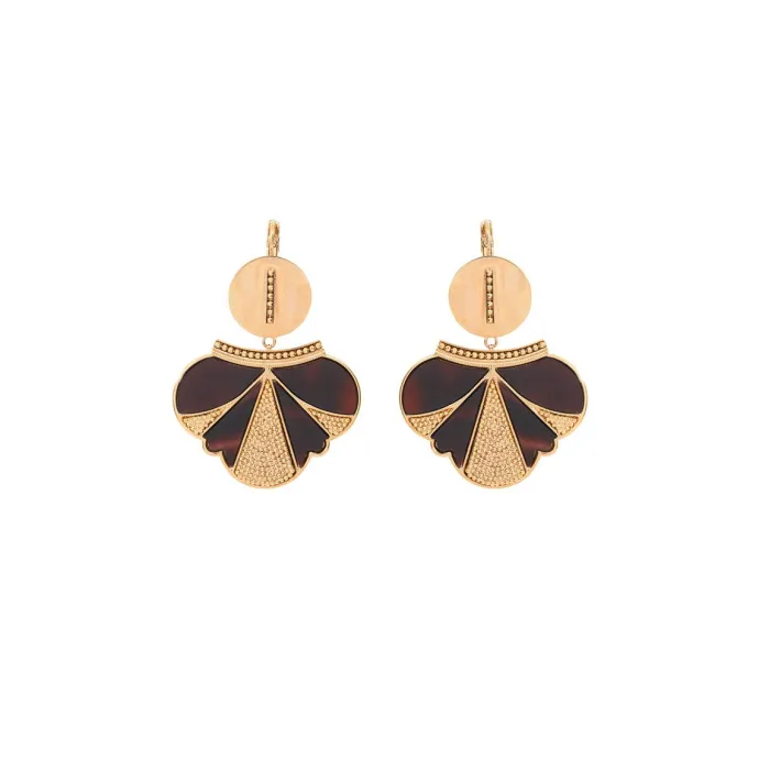 Best Hawaiian sleeper earrings - black and gold Dormeuses