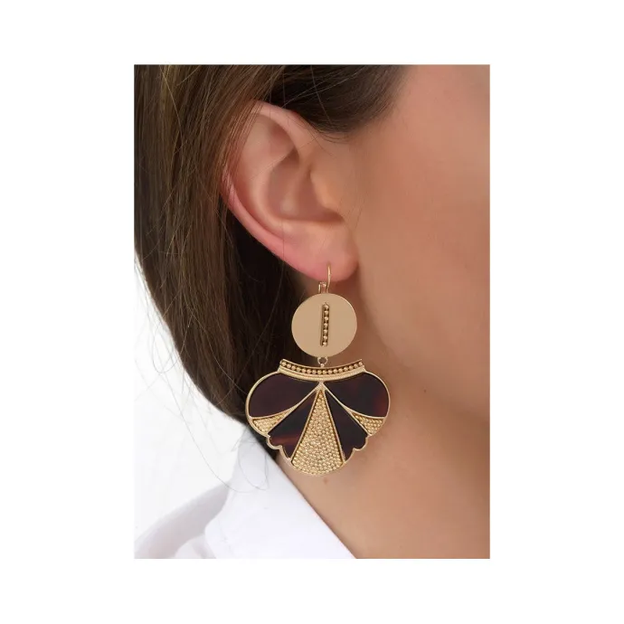 Best Hawaiian sleeper earrings - black and gold Dormeuses