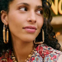 New Inti rectangular hoop earrings - gold Créoles
