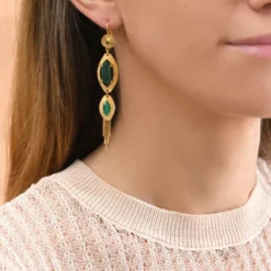 Best Long sleeper earrings, Sun design - green Dormeuses