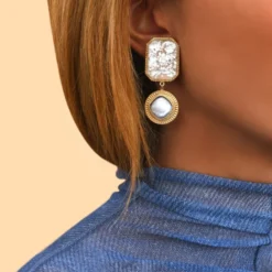 Hot Louise clip-on drop earrings - white Clips|Longues / Pendantes