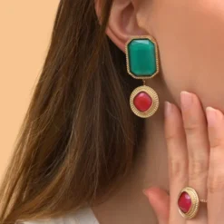 Louise clip-on earrings - turquoise and red Clips