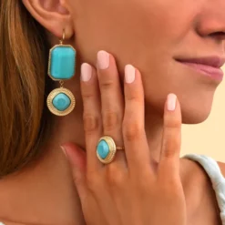 Best Louise dangle sleeper earrings - turquoise Dormeuses|Longues / Pendantes