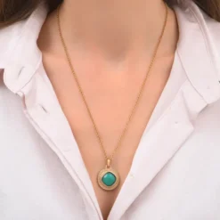 Online Louise faceted cabochon pendant necklace - turquoise Sautoirs & Colliers Longs|Pendentifs Et Médailles