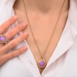 Clearance Louise faceted cabochon pendant necklace - pink Sautoirs & Colliers Longs|Pendentifs Et Médailles