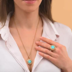 New Louise faceted cabochon pendant necklace - blue Sautoirs & Colliers Longs|Pendentifs Et Médailles